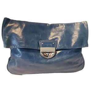 Cynthia Rowley Blue Envelope Clutch Bag Early 2000s Metal Buckle